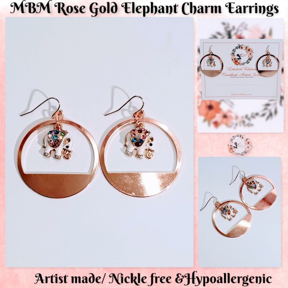 🆕 MBM Rose Gold Elephant Charm Drop Dangle Earrings